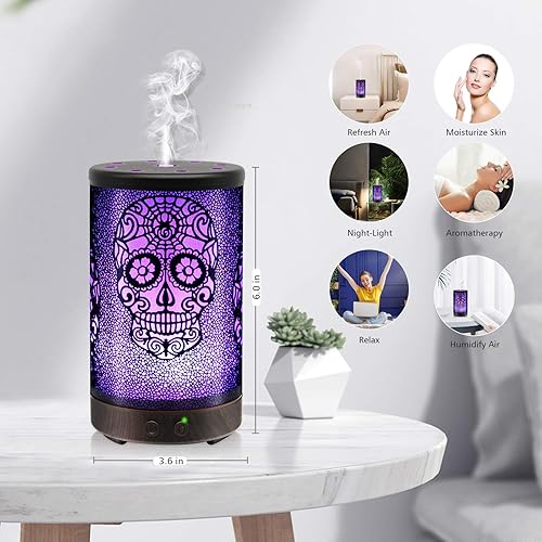 Miniatura 6 de Daroma Difusor de aceite esencial de calavera, 3.4 fl oz de metal, aromaterapia, humidificador ultrasónico de niebla fría, aroma de aire, regalo de