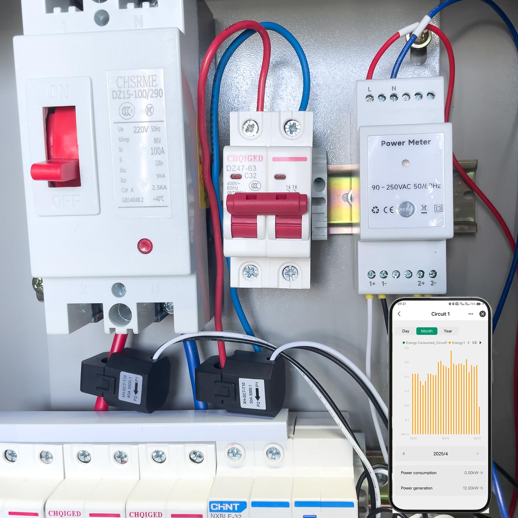 WLAN-Leistungsmonitor, Ein-/Dreiphasen-Energiemonitor, Spannung und Strom in Echtzeit, Alexa- und Google-Steuerung, Überlastschutz (EPMC472*80A)
