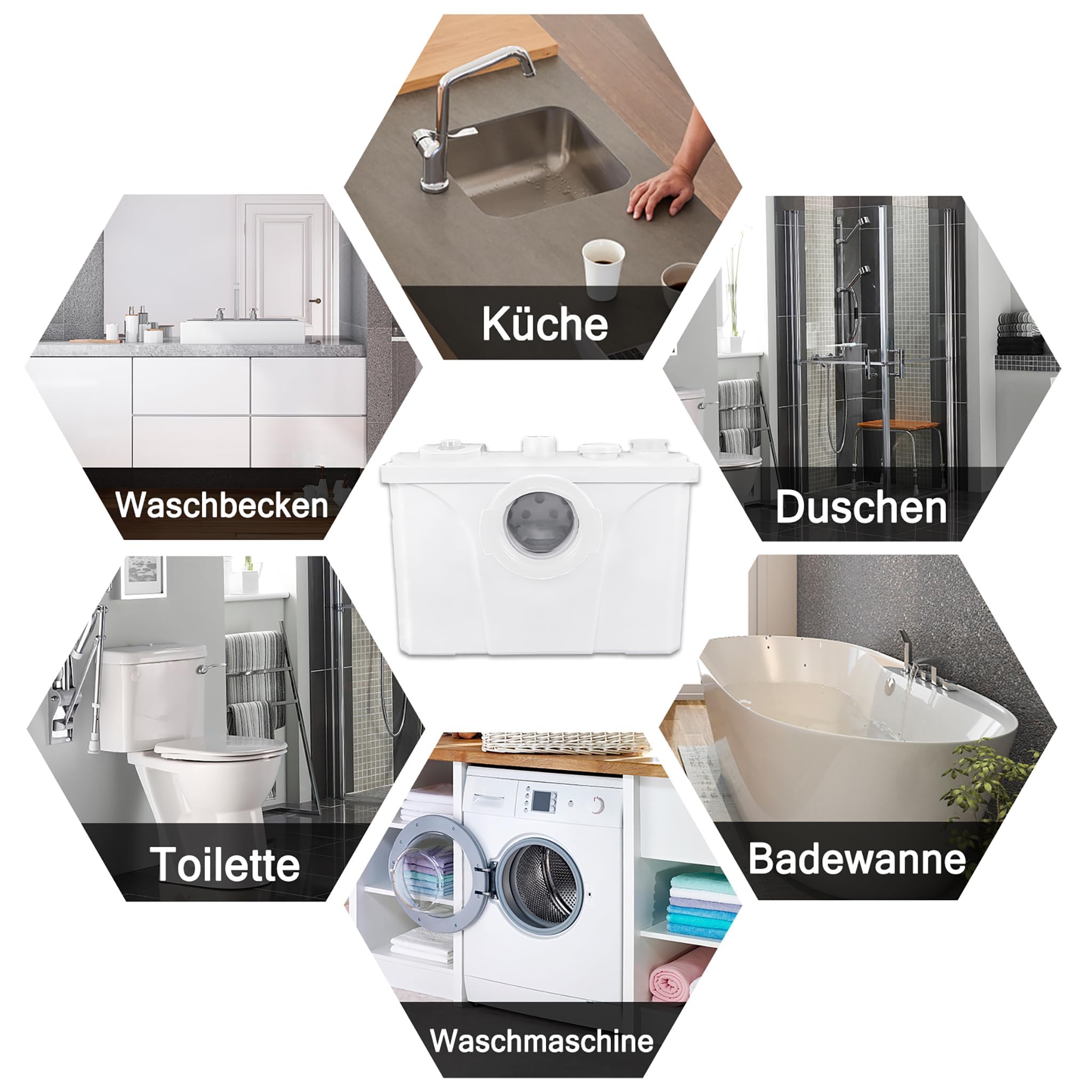 LARS360 Impianto di sollevamento per feci 700 W, 180 l/min, pompa domestica con valvola di ritegno integrata, sistema di sollevamento fecale, per cucina e WC