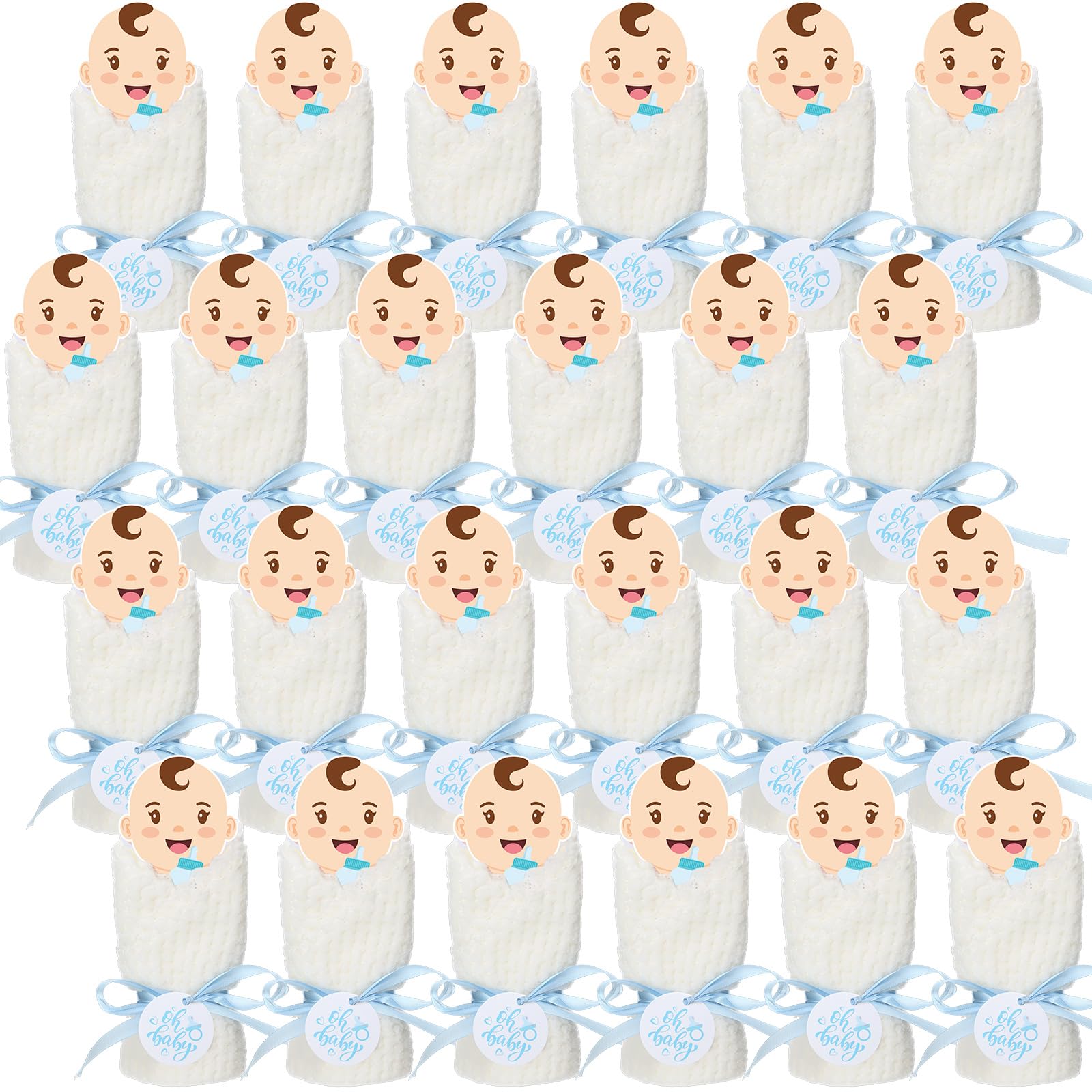 Preboun 24 Pcs Baby Shower Favor Set with Soft and Absorbent Towels Coral Fleece Baby Towels and Baby Cards for Gift Baby Shower Christening Baptism Party Favor, 11.81 x 11.81 Inches