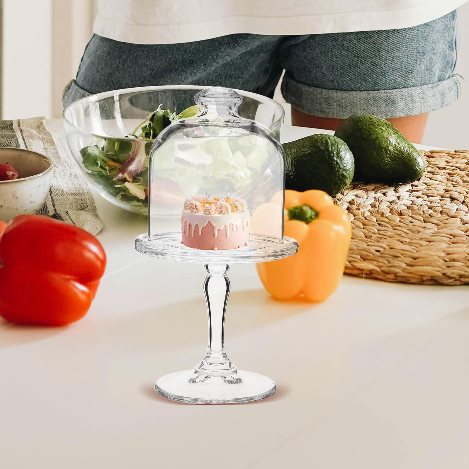 INOOMP Soporte para Tartas de Vidrio con Cúpula Elegante, Bandeja para Exhibición de Pasteles con Base Resistente, Mantiene Frescura y Fácil de Limpiar para Fiestas y Reposterías