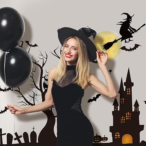 Miniatura 6 de 4 hojas de calcomanías de vidrio de Halloween para ventana, murciélagos, brujas, arañas, calabazas, calcomanías de pared extraíbles para ventana de