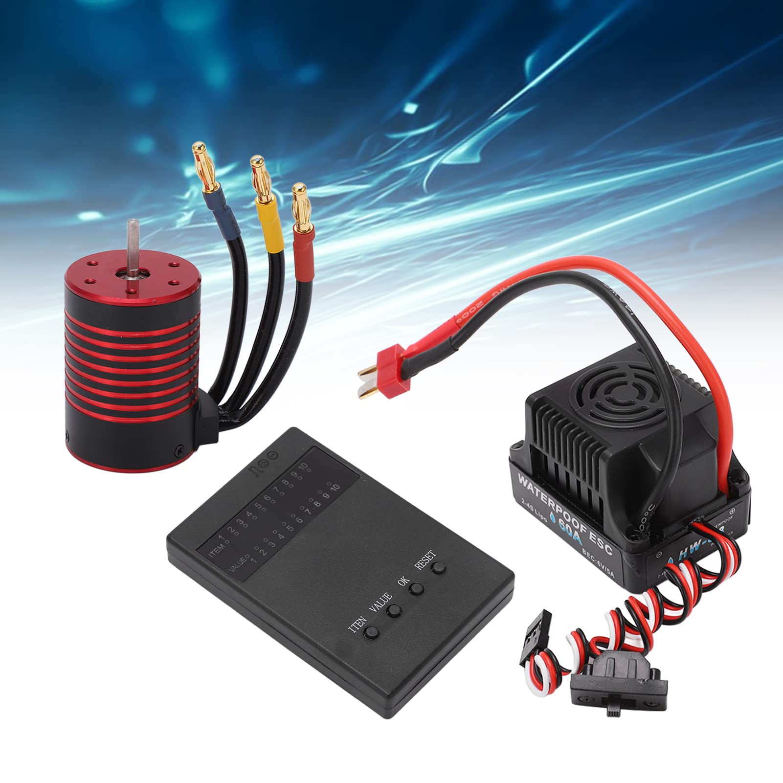 bezszczotkowy zestaw ESC, bezszczotkowy wodoodporny silnik 3650 60A ESC, karta programowania do samochodu RC 1/10 (3100kV)