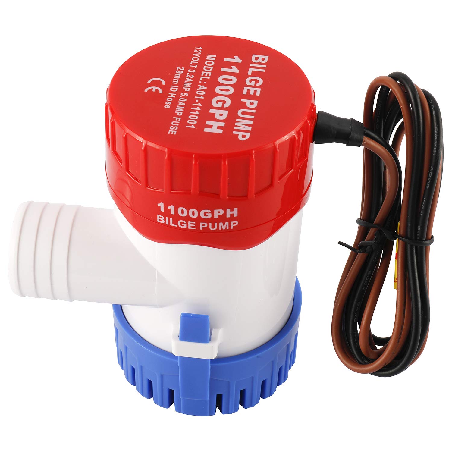 DasMarine 1100GPH 12V 3.2 AMP 5.0 AMP Fuse 29mm ID Hose Electric Marine Submersible Bilge Sump Water Pump for Boat Yacht
