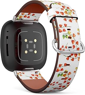 CJBROES Replacement Leather Watch Band, Compatible with Fitbit Versa 3 and Fitbit Sense of Wristband Bracelet Accessory - Watercolor physalis