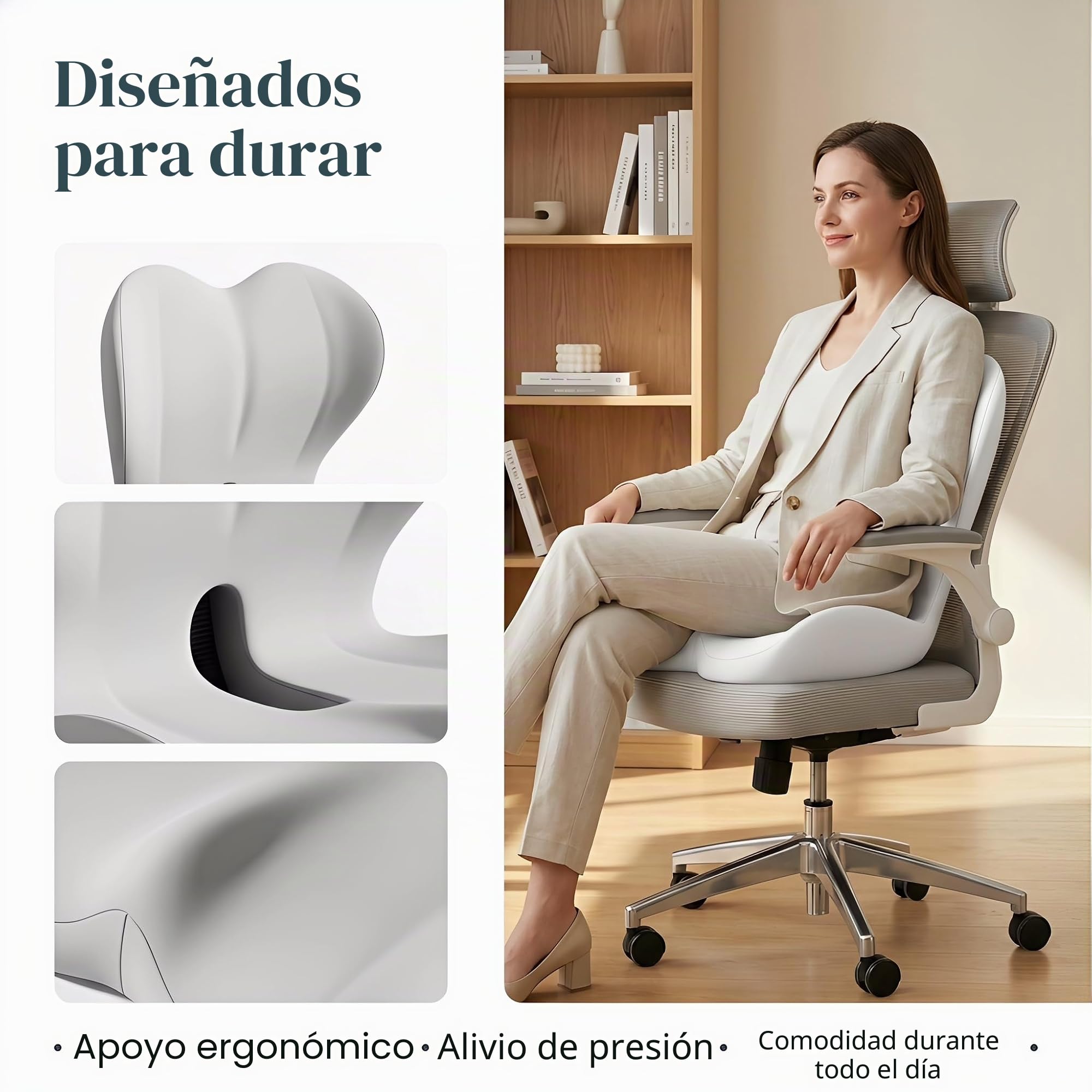 Cojín Lumbar y Asiento con Espuma de Memoria, Cojín para Coxis y Espalda | Soporte Ergonomico para Silla Oficina y Coche, Funda Transpirable Antideslizante