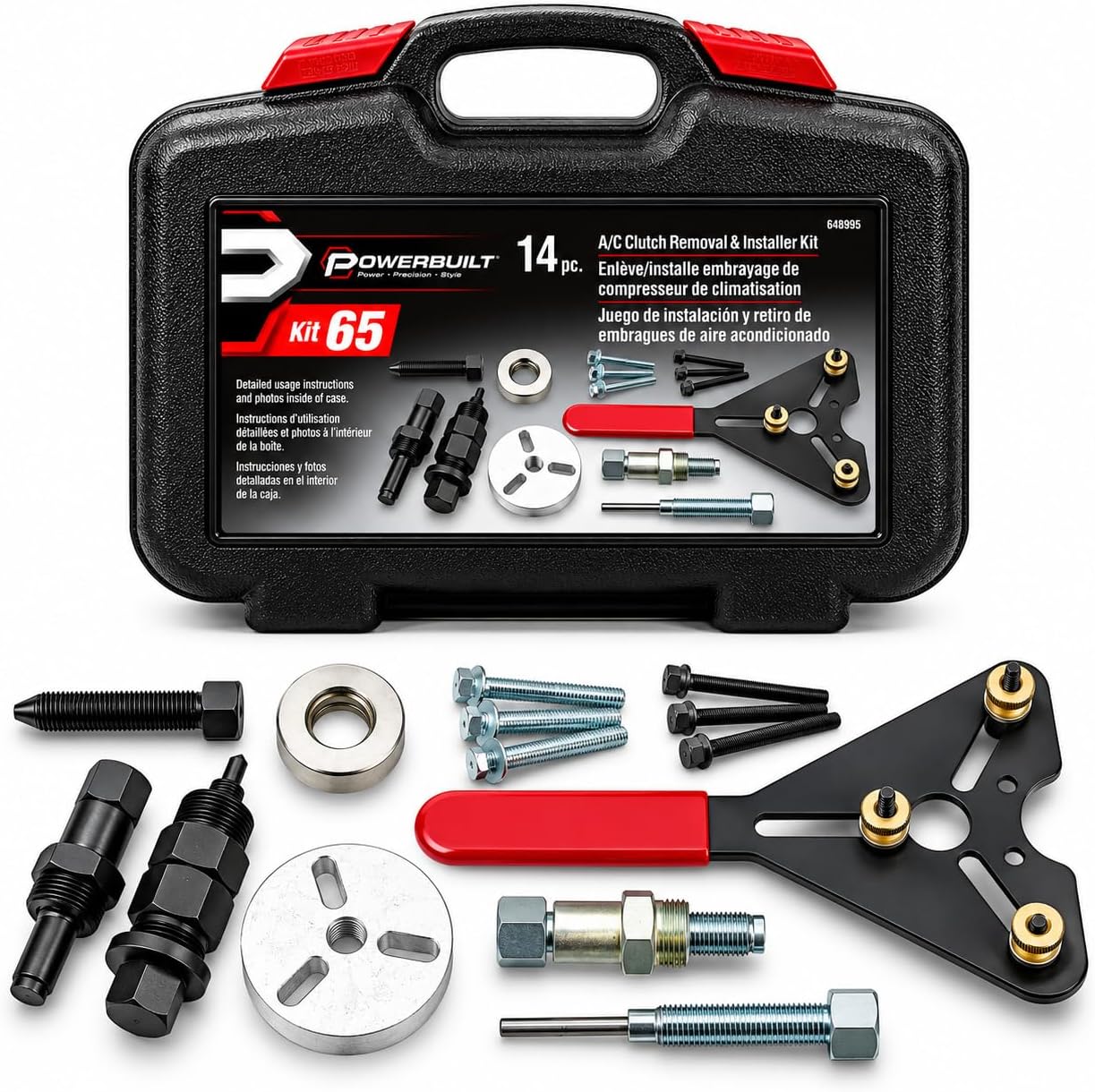 Powerbuilt Air Conditioning Clutch Remove and Install Tool kit, AC Compressor Clutches Remover and Installer, Holding Tools, Storage Case - 948995