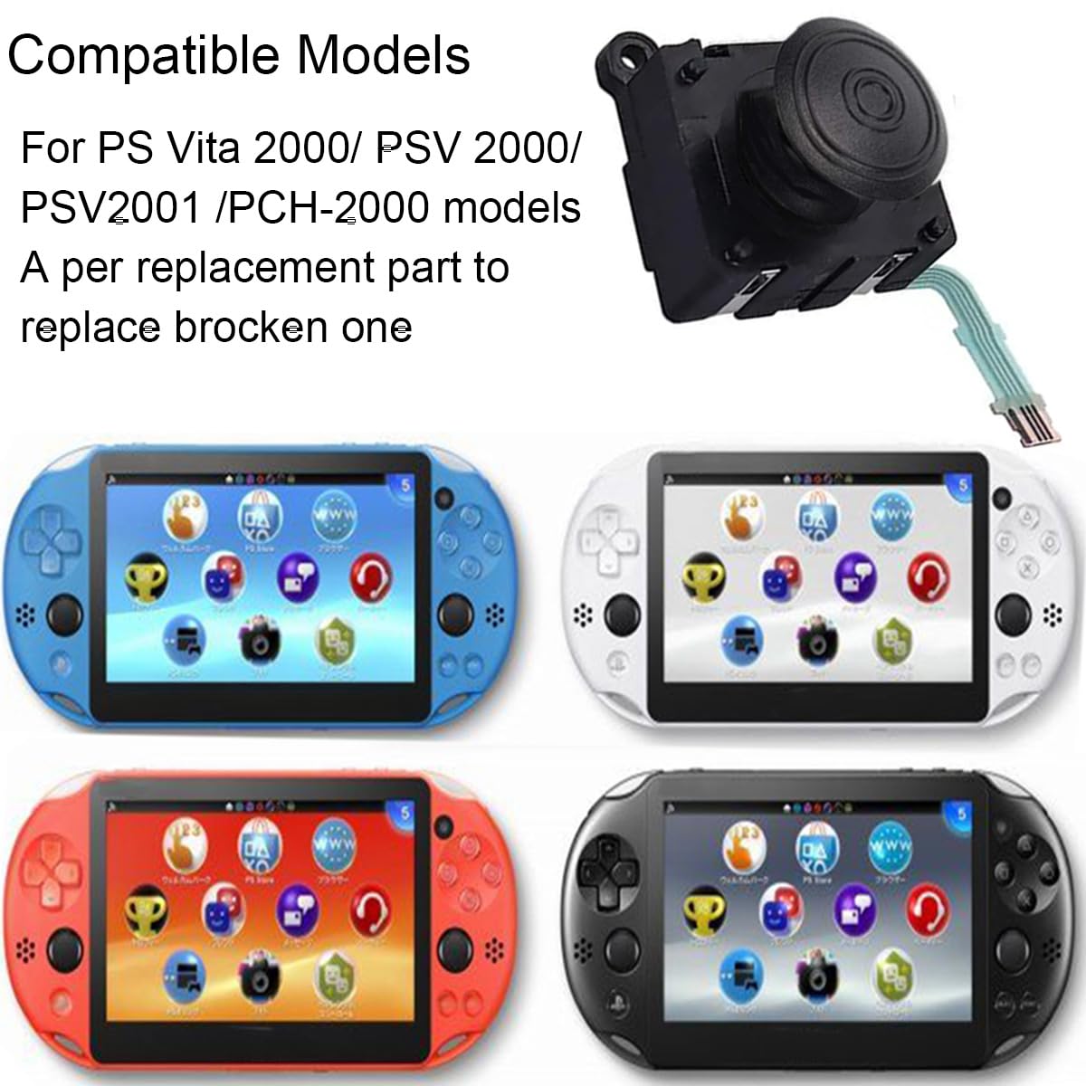 2-Pack 3D Rocker Analog Joystick Botón Thumbstick Repuesto joystick Control Pad Stick Botón Módulo Parte Para Sony PS Vita PCH-2000 PSV 2000 PS Vita 2000 2001 PS Vita 2000 2001 Negro