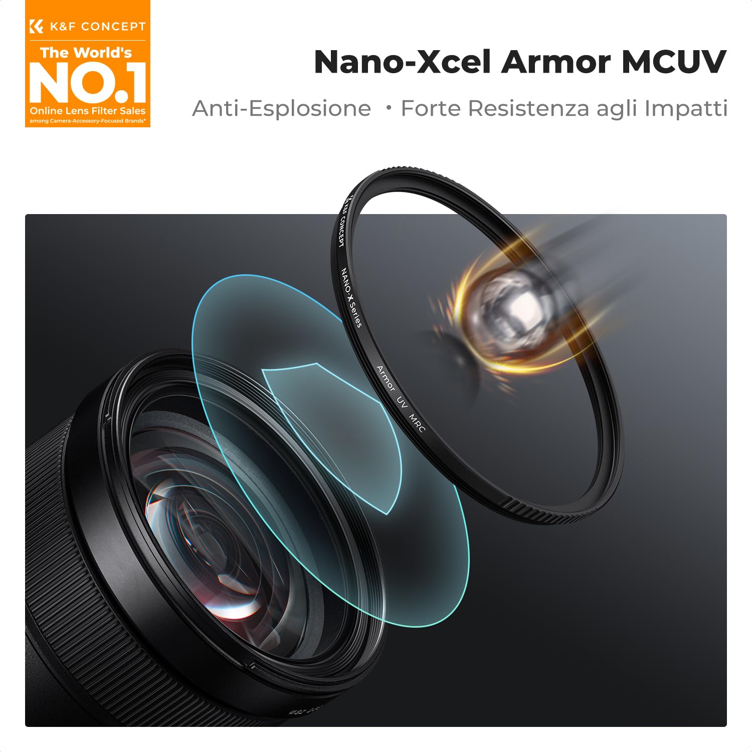 K&F CONCEPT Nano-Xcel 95MM Filtro UV Armor,Filtro di Protezione UV Antideflagrantein Vetro Ottico con 28 Strati Rivestimento Nano per Fotografia 4K/8K