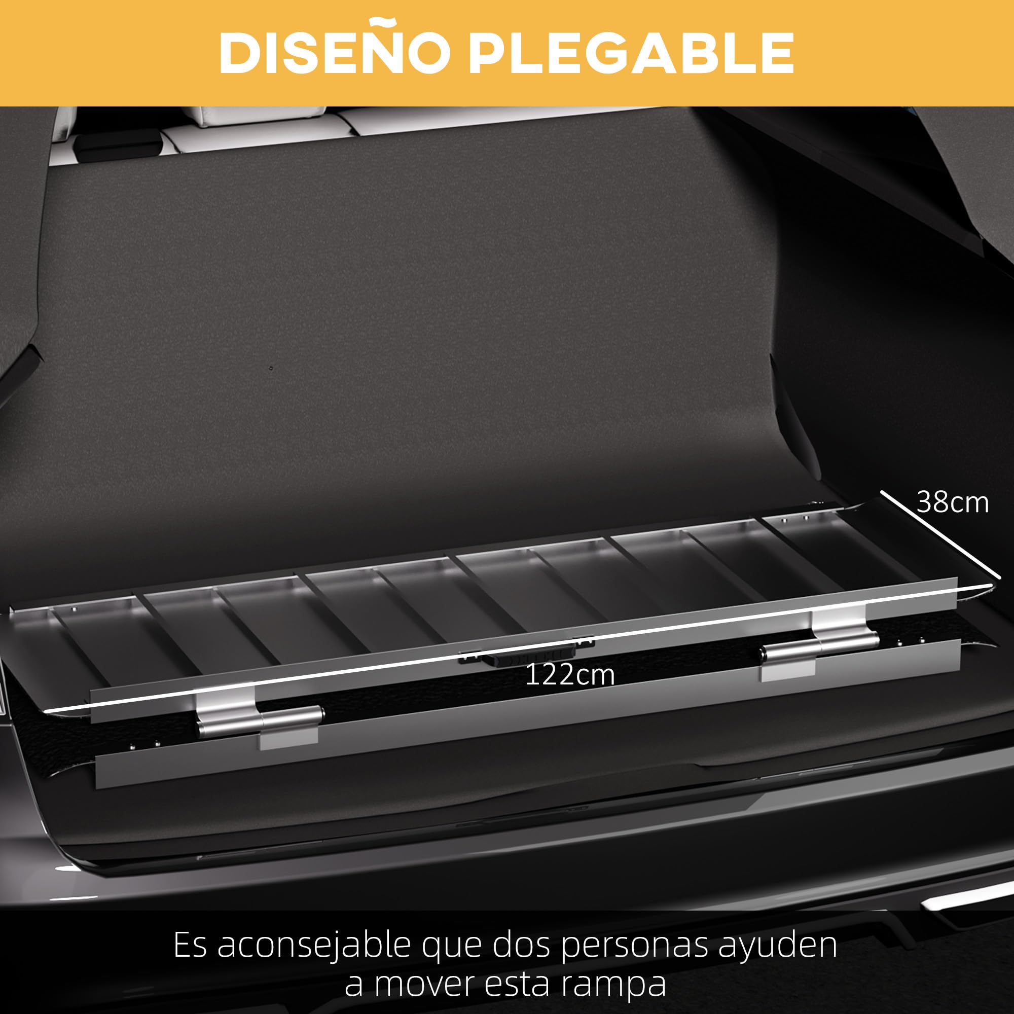 HOMCOM Rampa para Sillas de Ruedas Plegable de Aleación de Aluminio 122 cm Rampa Portátil con Adhesivos Reflectantes Carga 272 kg Negro