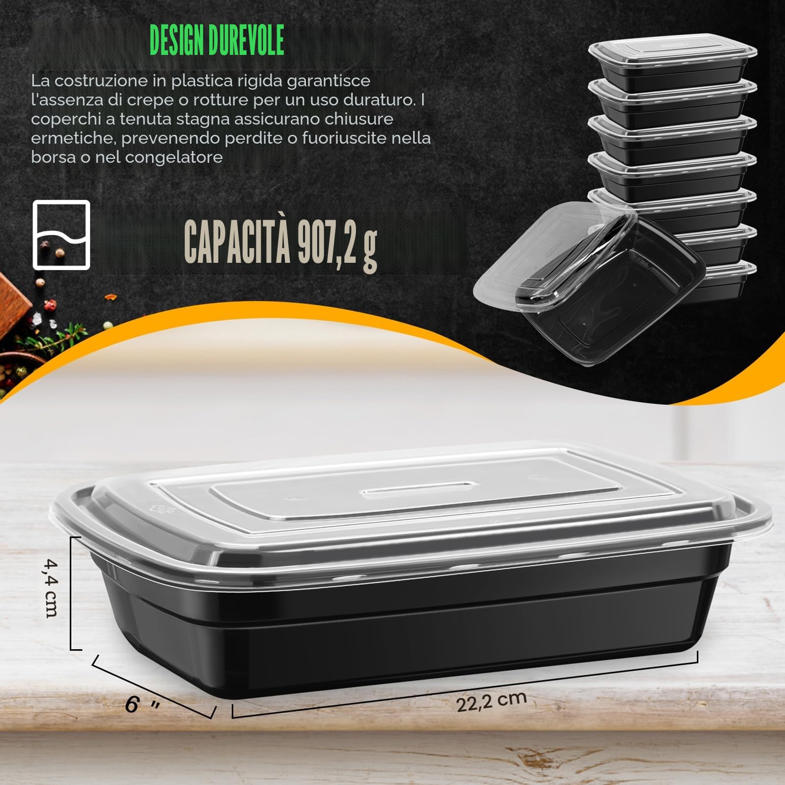 50Pcs Contenitori per la Preparazione dei Pasti da 900ml Contenitore per Frutta con Coperchi Portatile per Cibo da Asporto Picnic