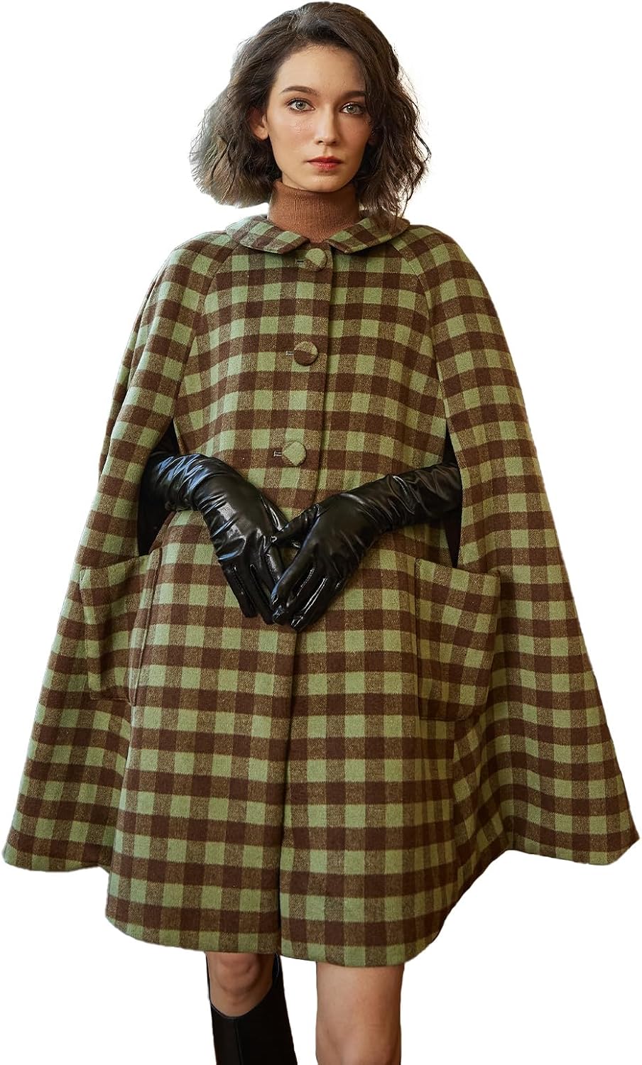 BEAUTELICATE Women Wool Blend Cape Slit Sleeve 2 Pockets Turn Down Collar Elegant Poncho