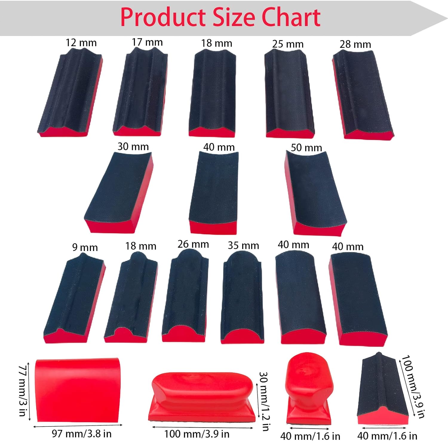 16-Piece Contoured Profile Hand Sanding Block Set with Hook and Loop Interchangeable Assorted Shapes Interchangeable Assorted Convex & Concave Shapes for Woodworking Furniture, Auto Paint and Crafts