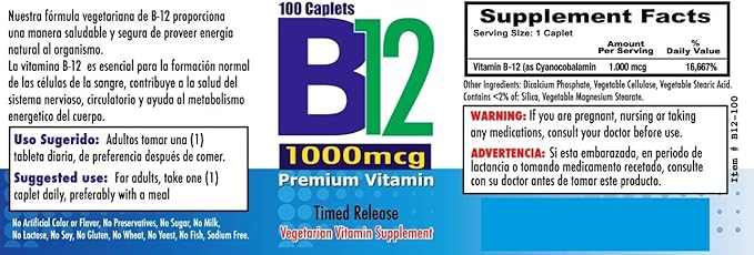 Vitamina B12 1000mcg Set 2 Frascos 100 Tabletas Cada Uno Nutrisalud miniatura 3