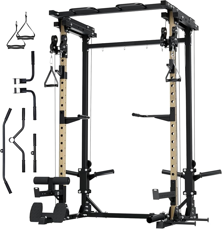 Drone3 Power Rack, 2500 libras multifunción para gimnasio en casa con sistema de polea doble, barra de dominadas y ganchos en J, marco de acero resistente para máxima estabilidad y entrenamiento de fuerza