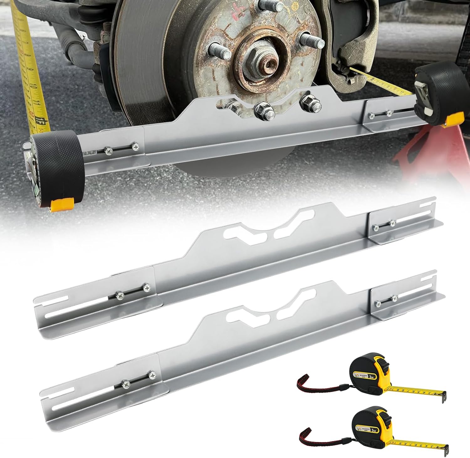 Wheel Alignment Tool with Tape Measures,Heavy Duty Toe Alignment Tool Plates,Car Front End Alignment Tool, Fast & Accurate Car Alignment Tool Kit (Silver)