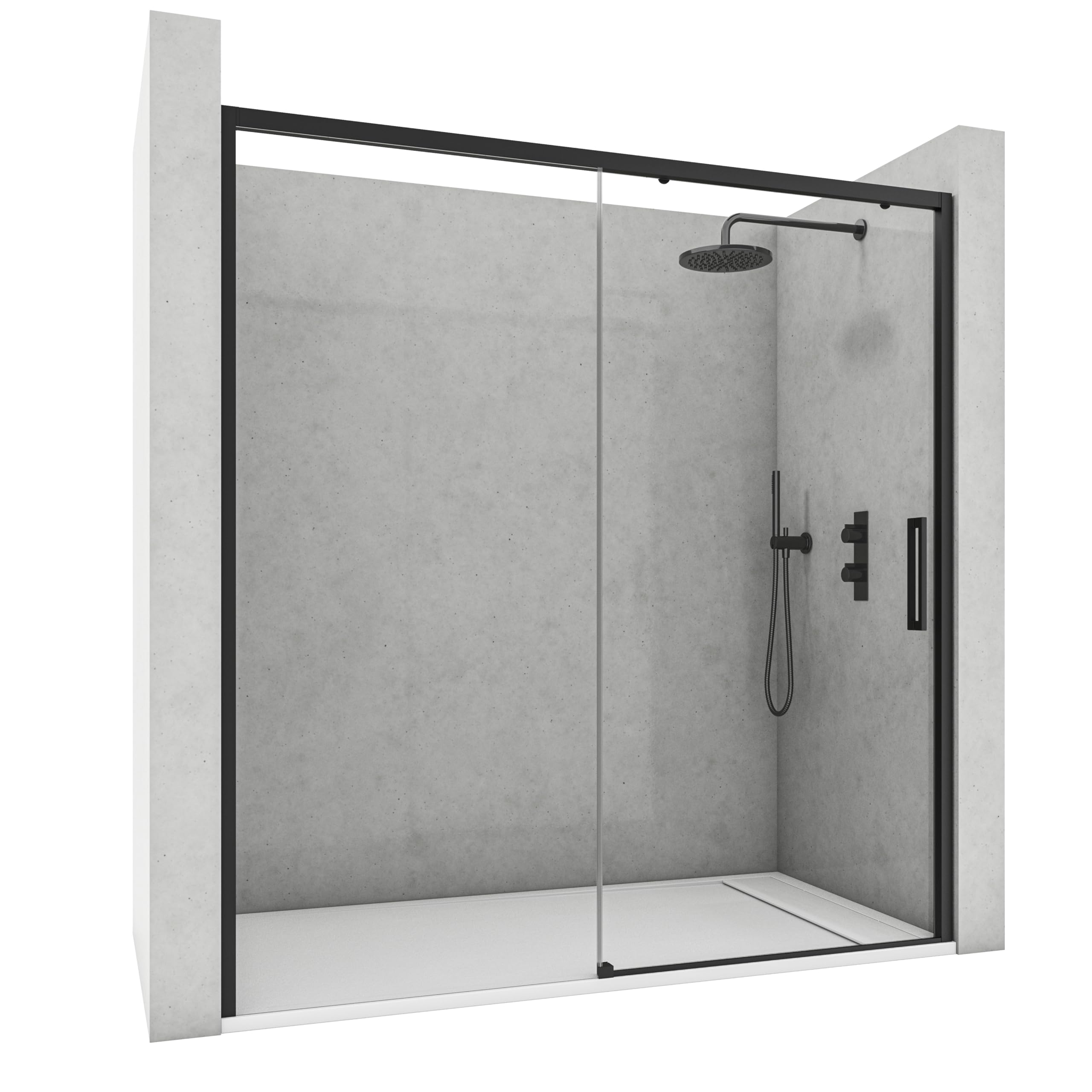 NEBADOON | Mamparas de Ducha - 1 Puerta Corredera + 1 Fijo - Mampara de Ducha Corredera - Perfilería Negra Mate - 109 a 113 cm (Ancho Adaptable 4 cm) x 195 cm (Alto) - Posición Puerta Derecha