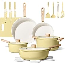 CAROTE 24pcs Ceramic Cookware Set, Pots and Pans Non Stick Kitchen Cookware Sets, Pots and Pans Set Cooking Set with Knife Set