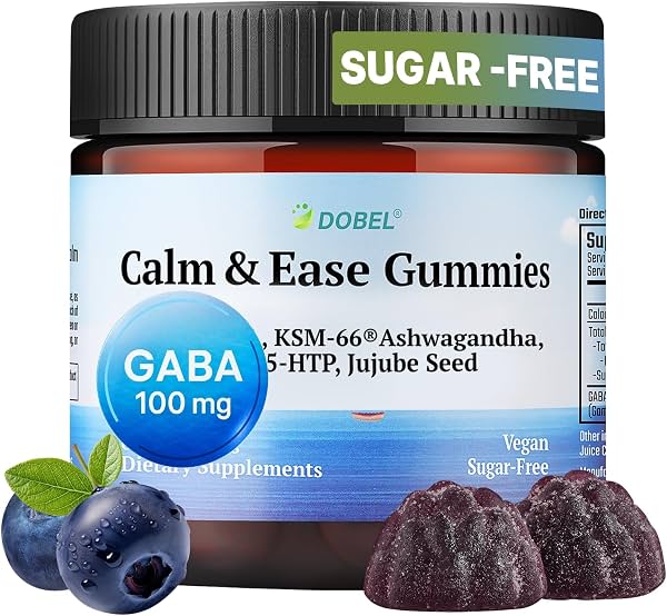 Dobel - Gomitas de Calma y Sueño para Adultos | Gomitas calmantes con GABA, 5-HTP y Ashwagandha KSM-66, sin azúcar, veganas, apoyo nocturno para dormir, sabor natural a arándano - 60 unidades