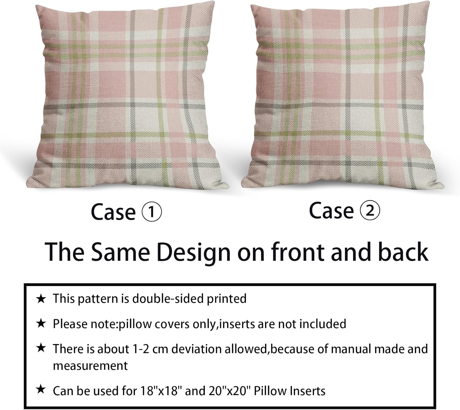 Easter Plaid Pillow Covers 24x24 Set of 2 Light Pink Green Grey Buffalo Check Print Spring Holiday Tartan Decorative Pillowcases Outdoor Farmhouse Throw Cushion Case Decor for Couch Sofa Bed