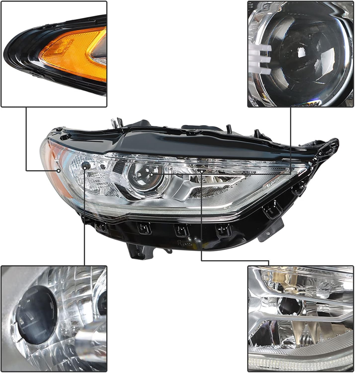 Silscvtt Headlights Front Lamps Replacement for Fusion 2017-2019 Halogen DRL Projector Headlights Right Side (Passenger Side)