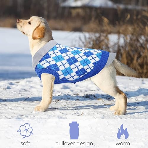 Miniatura 6 de Kuoser Suéter a cuadros para perro, ropa cálida, diseño de retazos, ropa de punto para mascotas, abrigo clásico para cachorros, sudaderas para clima