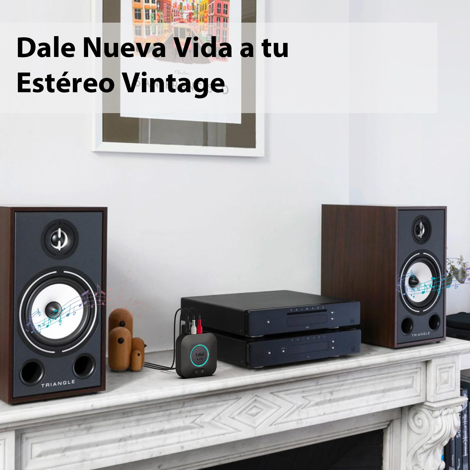 1Mii B06S Receptor Bluetooth 5.3 HiFi, Adaptador Audio Bluetooth con aptX HD/Baja Latencia, Control de Volumen, Salida RCA/AUX 3.5mm Jack para Estéreo, Amplificador, Coche, Altavoz, Largo Alcance 35m