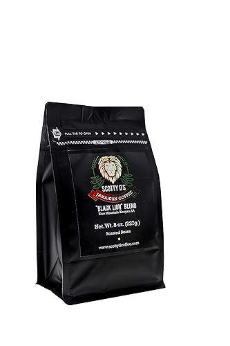 Scotty D's Jamaican Coffee Black Lion Blend - Montaña azul jamaicana (grano entero) tostado medio, 8 onzas