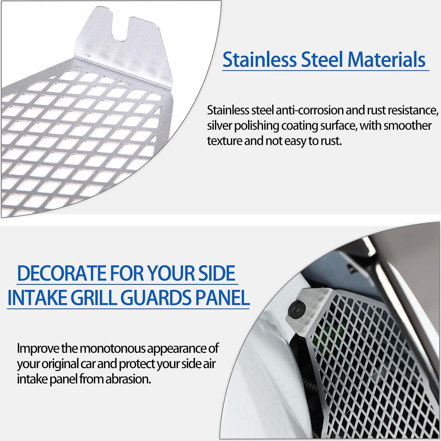 Side Intake Grill Guards Mesh Compatible with Chevrolet Corvette C8 2020-2024, Stainless Steel Side Radiator Guards Grille Vents Insert Mesh Accessories, 2PCS (Silver)