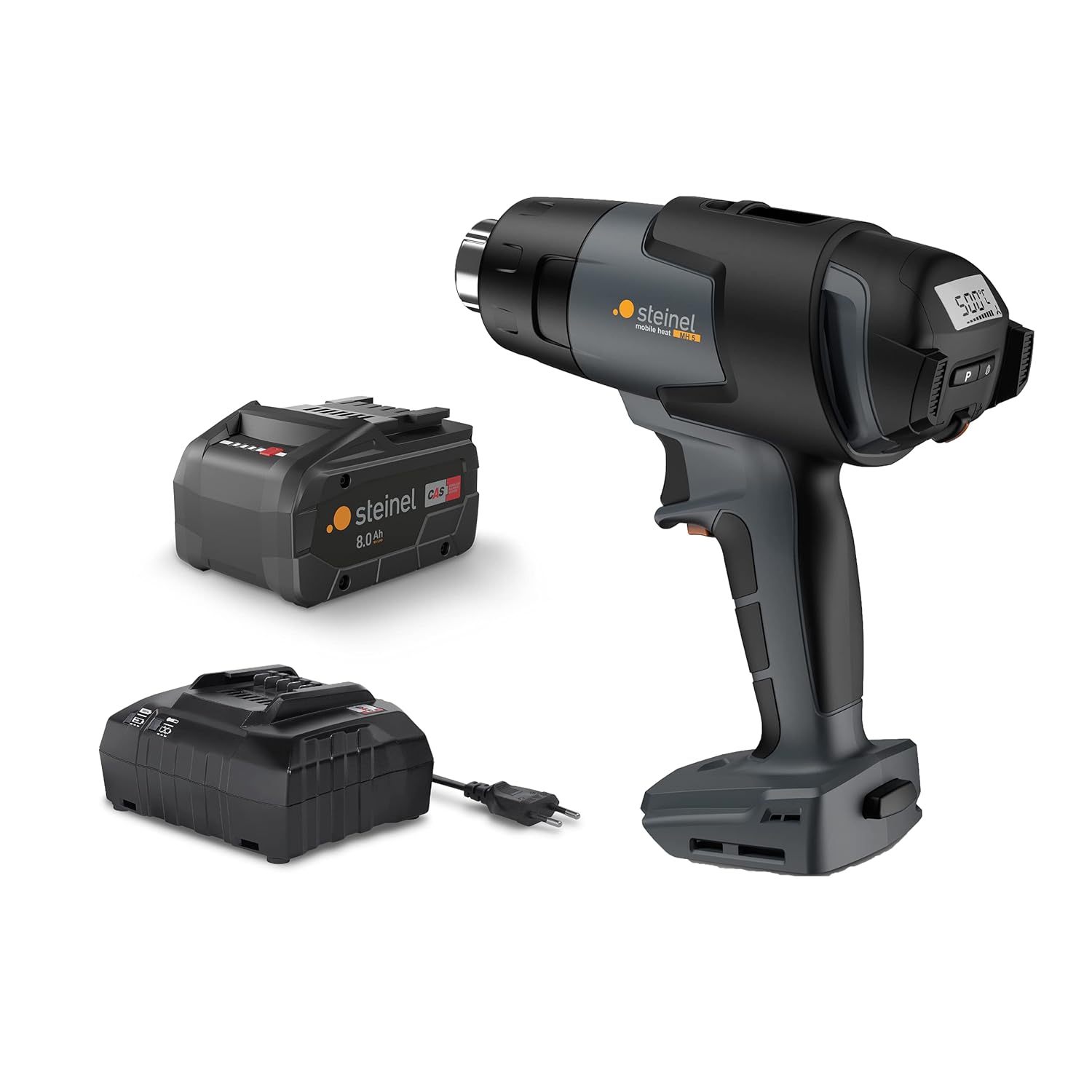 Steinel MobileHeat MH5 heat gun, 8.0 Ah battery, and charger