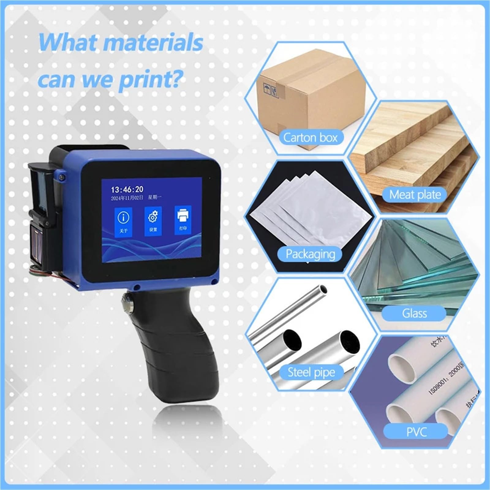 Stampante portatile, Mini stampante a getto d'inchiostro portatile 12,7 mm data batch QR macchina for codici a barre inchiostro ad asciugatura rapida for bottiglia di cartone metallo Woo
