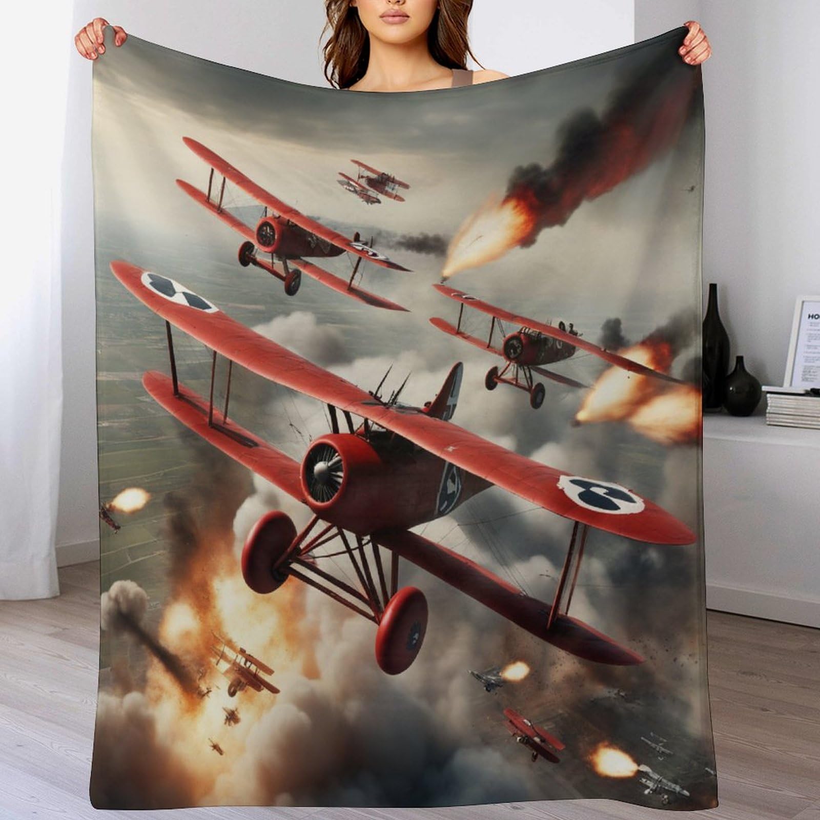 Couverture polaire retro avion en flannel douce plaid canape moelleux lit 130x150