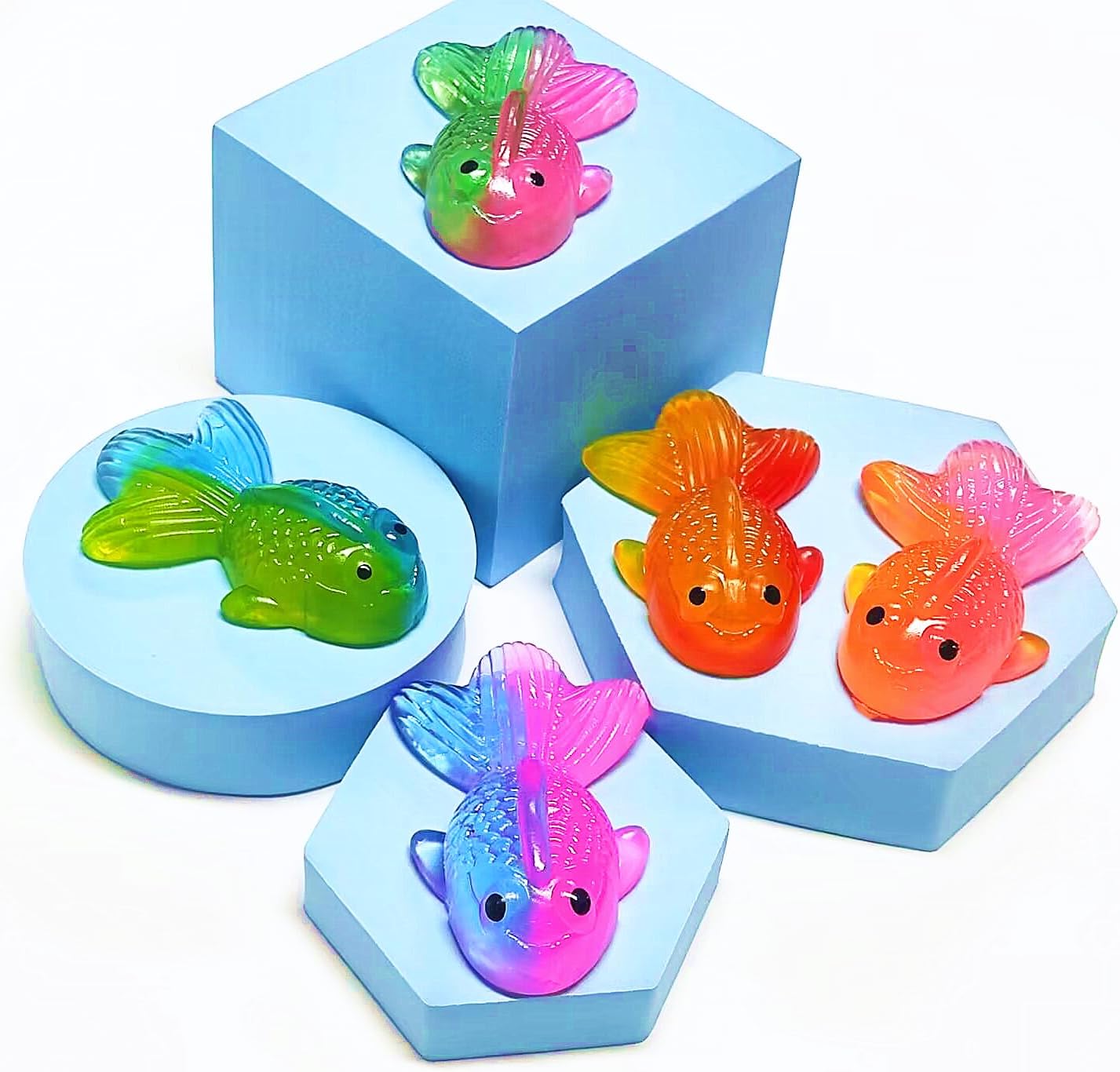 5 PCS Super Sticky Gradient Color Series Cute Soft Goldfish Mochi Squishy Toys,Fish Mochi Squishy,Fake Fish Toys,Fidget Toys,Stress Relief Squeeze Toys,Gift Collection Kids Toys