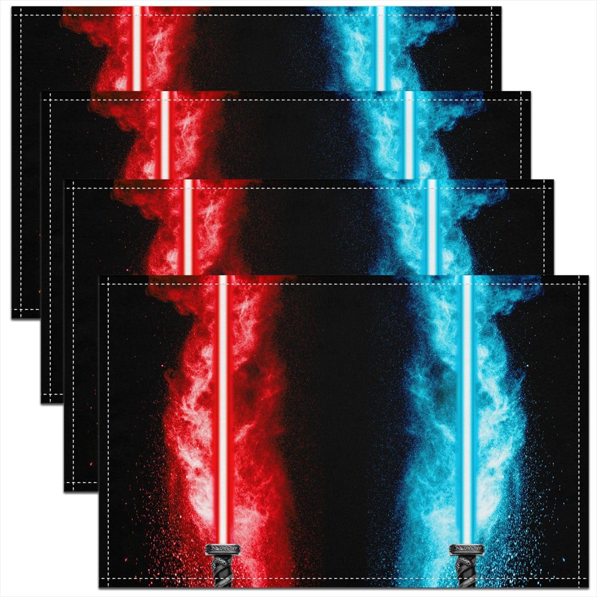 Lightsaber 12x18 Inch Placemats for Dining Table,Red Blue Tie Dye Waterproof Table Place Mat for Party Decoration,Future Technology Washable Table