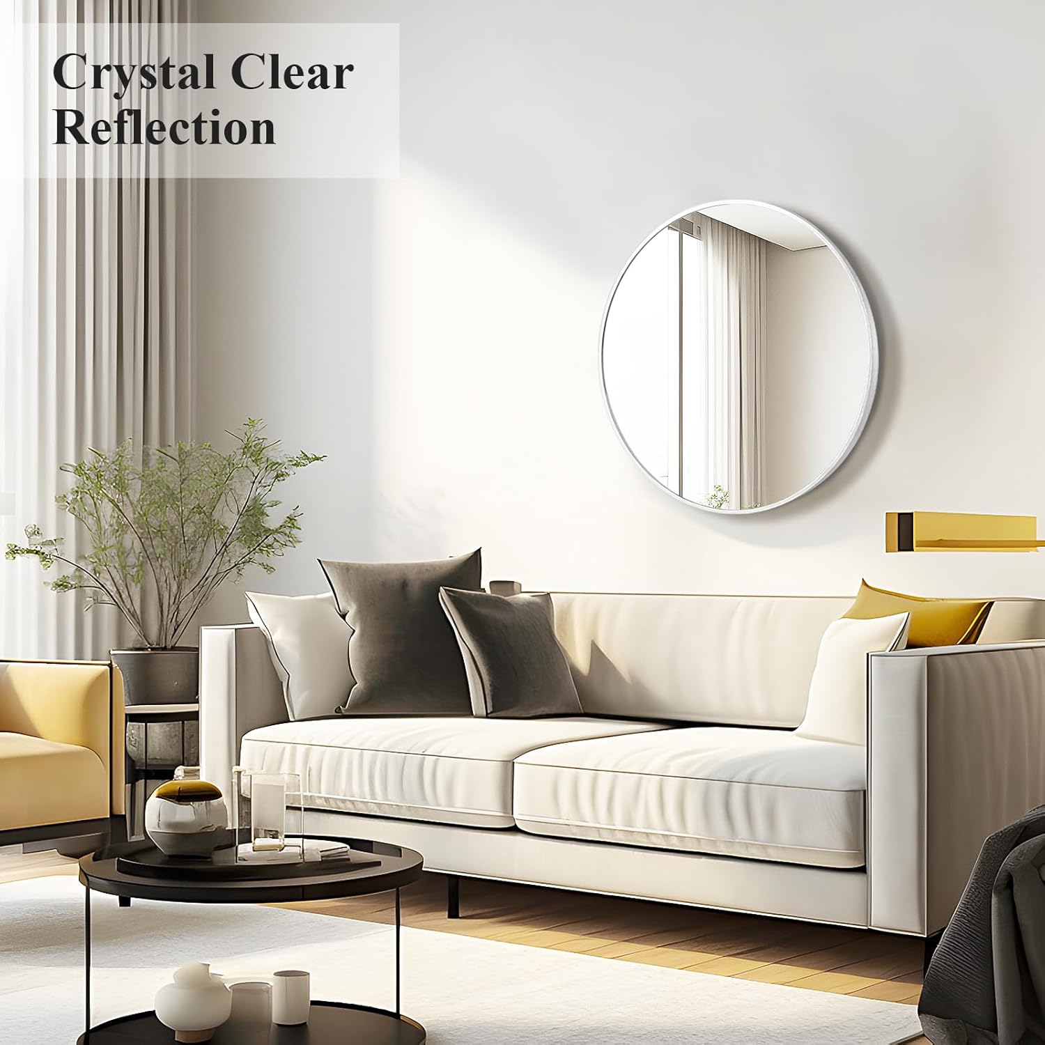 Fabuday Silver Circle Mirror for Wall 20 inch - Round Mirror for Bathroom, Entryway, Living Room, Hallway, Bedroom Decor, Small Matte Frame Mirrors