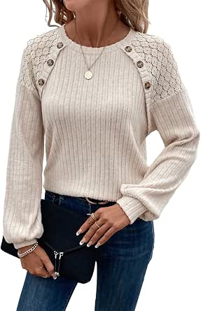 Acelitt Women's Fall Long Sleeve Tunic Top with Lace Patchwork