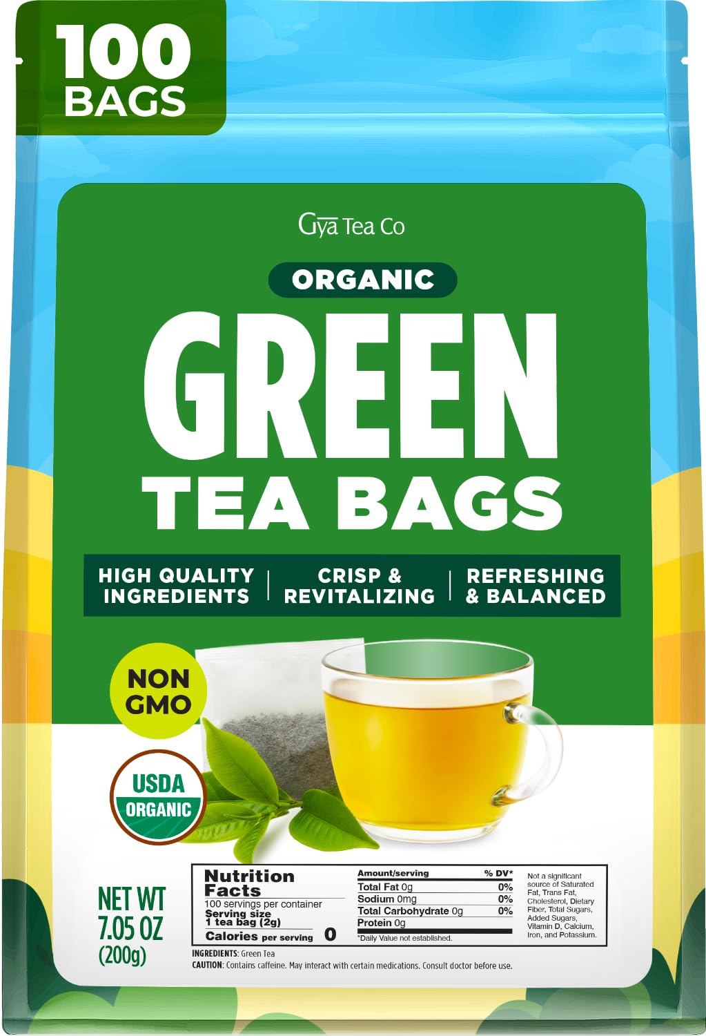 Green Tea Bags 100 Count - 100% Natural Caffeinated Tea Green Tea 100 Count (Pack of 1)