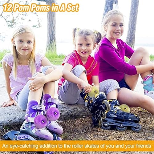 Miniatura 6 de 2 pompones para patinaje sobre ruedas para mujeres y niñas, de princesa, para patinaje sobre hielo, bolas de pompón con cascabeles peludos para