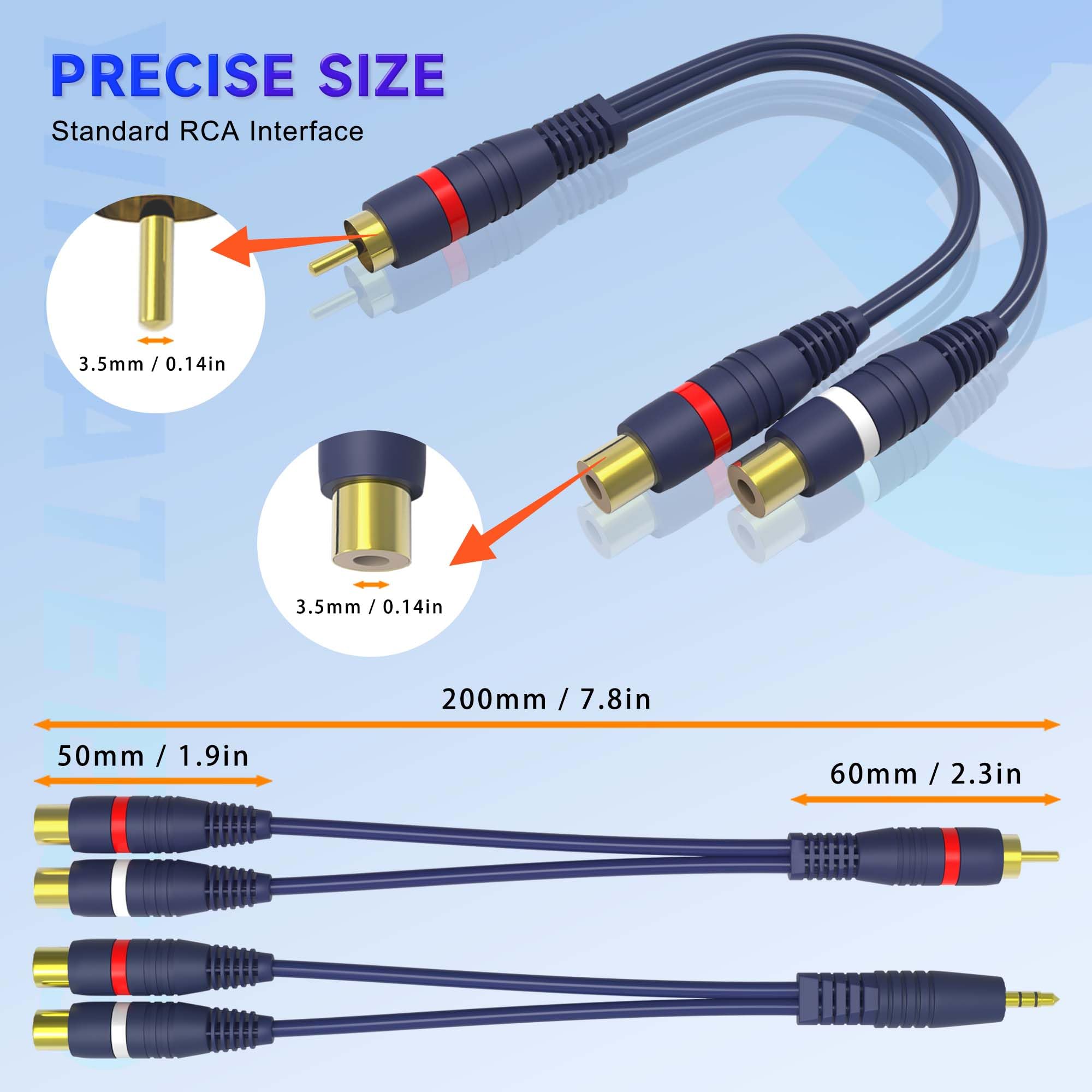 Cavo sdoppiatore RCA a Y, adattatore RCA maschio a femmina, jack da 3,5 mm, cavo audio AV, connettore RCA placcato oro 24 K, per subwoofer, altoparlanti, sistemi Hi-Fi (cavi R-CA da 15 cm