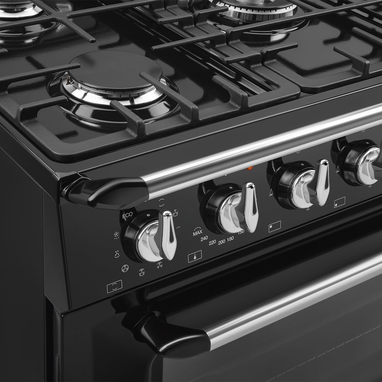 Smeg TR90GMBL Cuisine 90 cm, modèle Victoria, cuisinière à gaz, 5 feux, four électrique multifonction, couleur noir, classe énergétique A