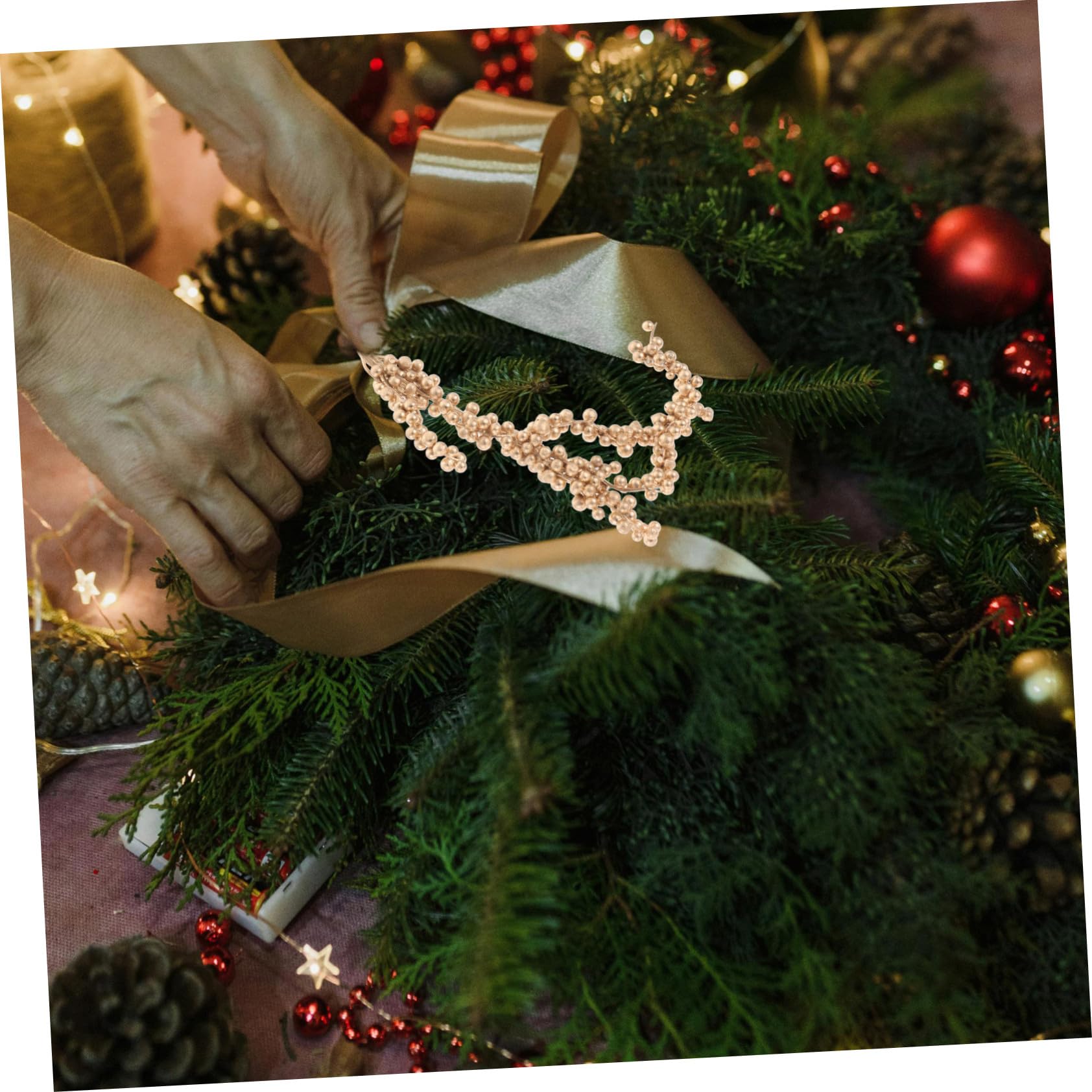 Lot De 3 Branches De Baies Artificielles Dorées Dorées Mousseuses Décoratives en Plastique pour Noël Décoration Intérieure Fête