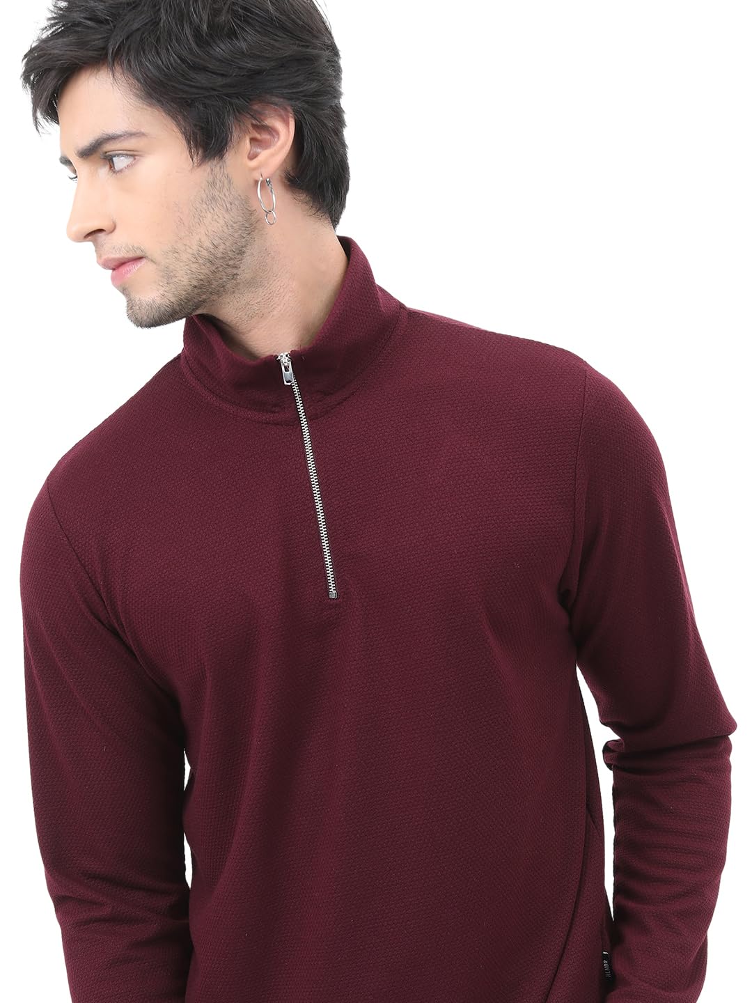 Highlander Men's Popcorn Structured Regular Fit T-Shirt | Round Neck | Half Sleeves | Drop Shoulder | Casual & Trendy | Front Zip High Neck | Tshirt for Man | Men Tshirts | Men Stylish Tshirt in neutral