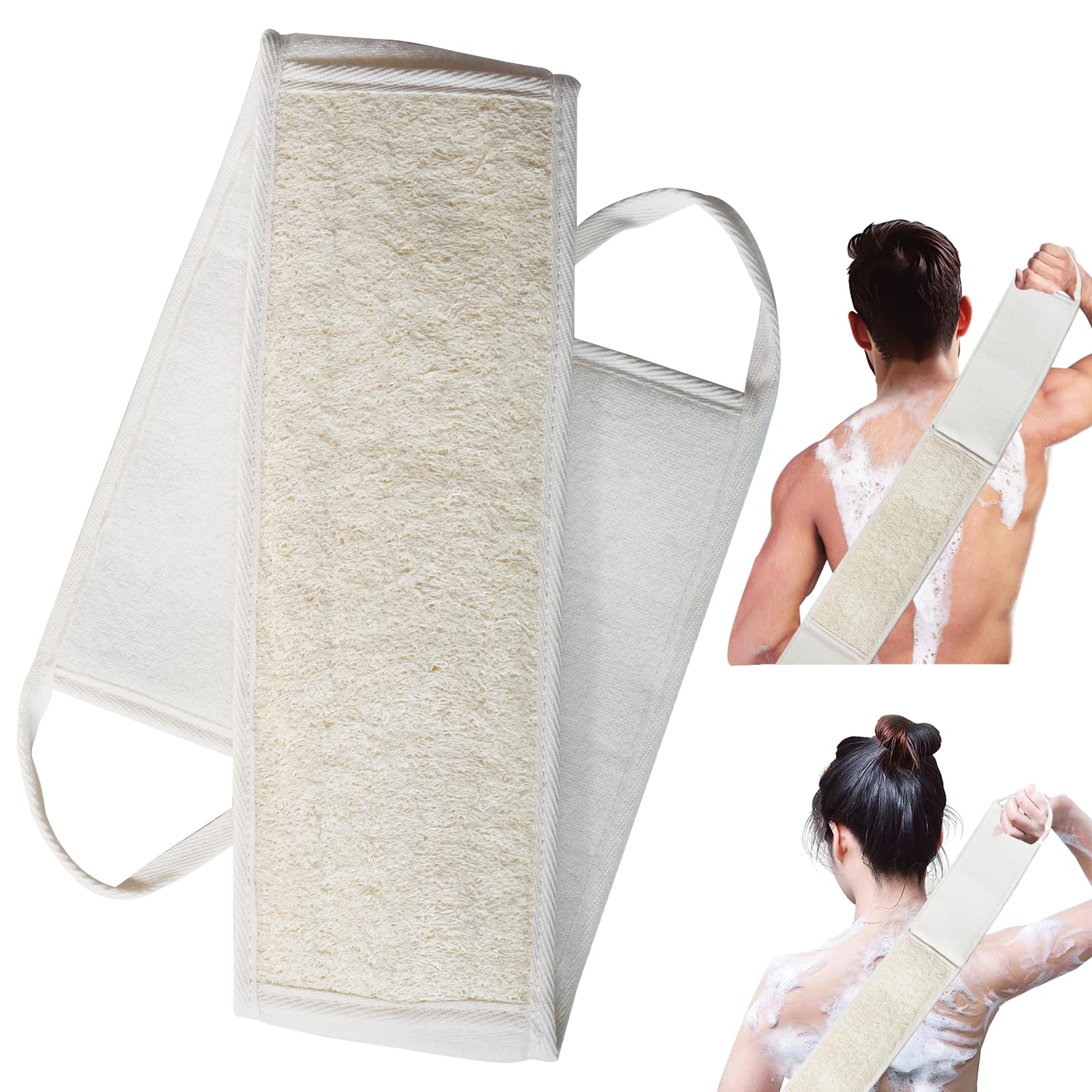 Natural Loofah Back Scrubber for Shower - Long Handle Body Exfoliator for Men & Women, African Net Sponge, Bath Brush with Luffa Exfoliating Glove