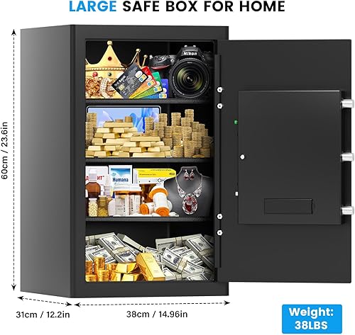 Miniatura 3 de Caja fuerte ignífuga de 5.0 pies cúbicos para el hogar, resistente al agua y al fuego, caja fuerte con cerradura de combinación digital, sistema de