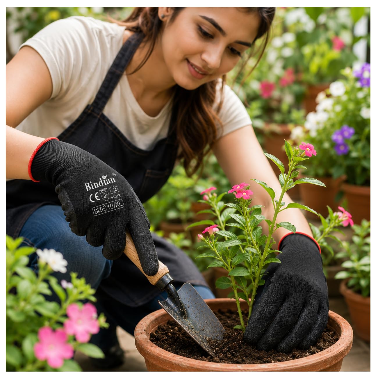 Bindian Garden Gloves for Gardening Work, Durable Hand Gloves for Home Garden Use, Essential Gardening Accessories for Plant Care, Digging, Weeding & Outdoor Tasks, Protective Gloves, Black 1 Pair-image-36