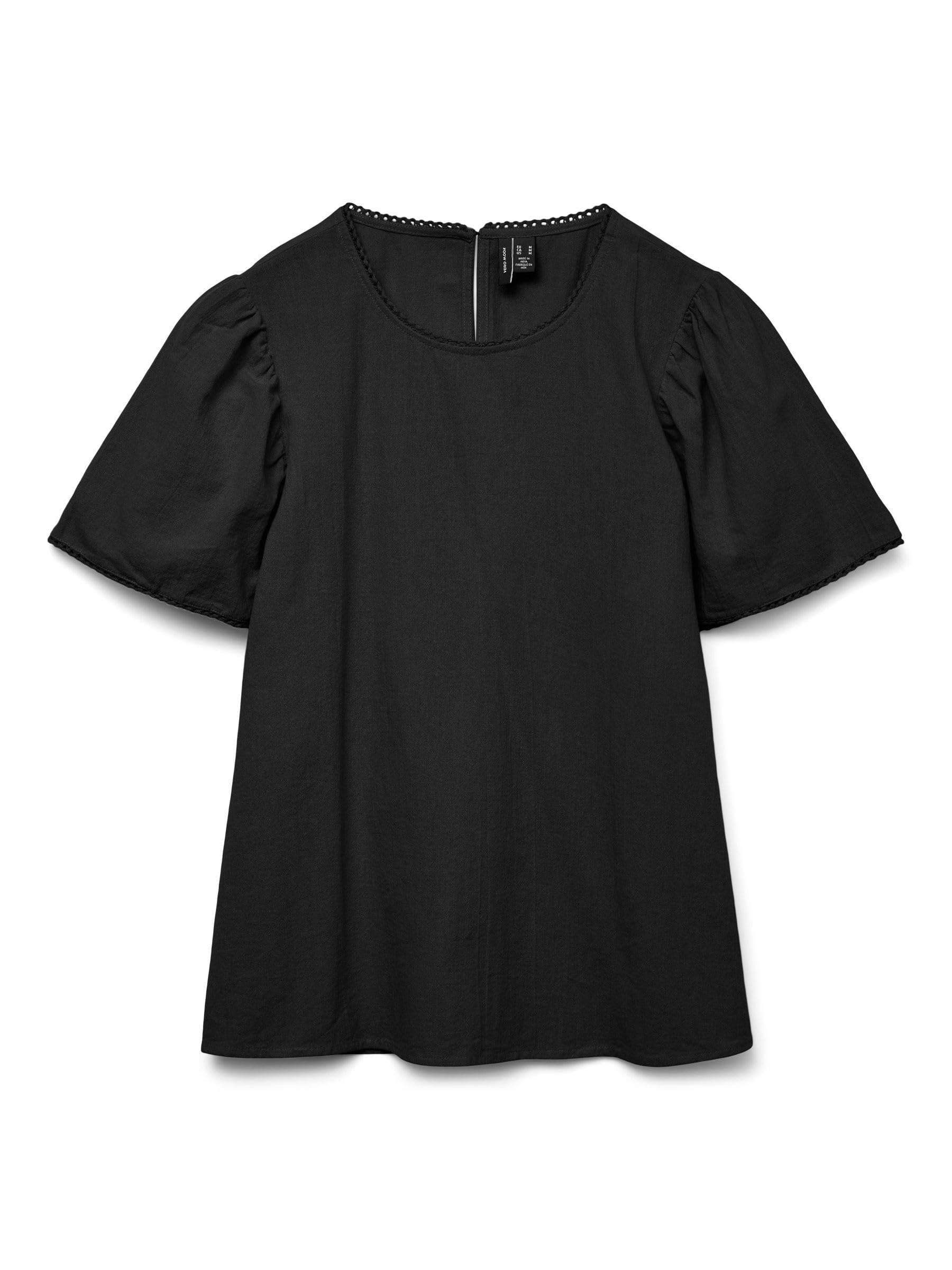 VERO MODA Vmpretty SS Top WVN Ga Noos, Black, Large