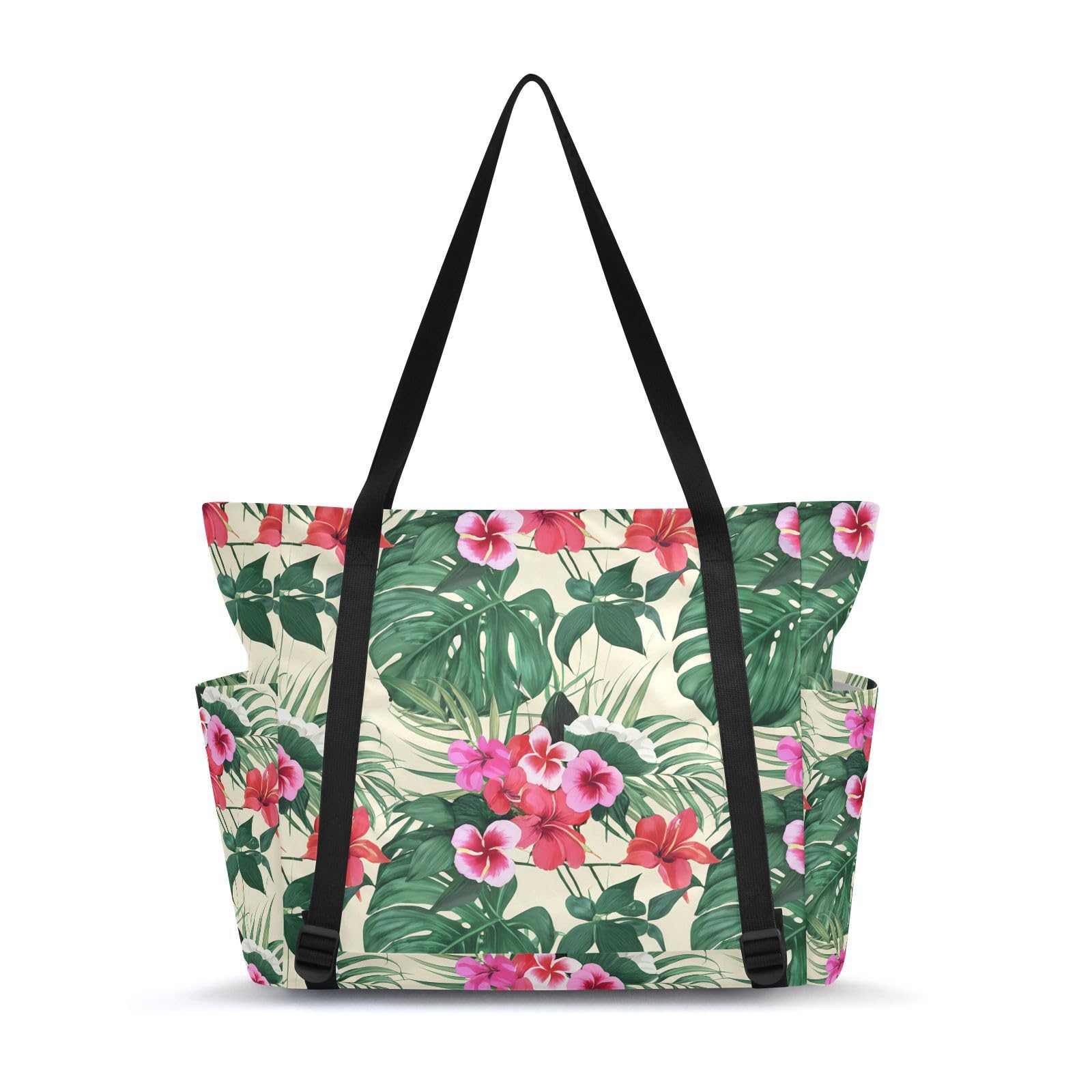 Lxqimora Leaves Flowers Beige Vivid Yoga Mat Bag for Women Water-Resistant Gym Bag with Yoga Mat Holder Tote Bag for Gym Pilates Travel Yoga