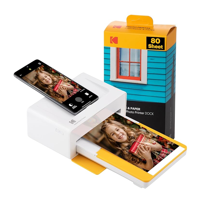 Immagine del prodotto Kodak Dock Plus PD460, stampante fotografica portatile per smartphone, stampa istantanea, 10 x 15 cm, iOS e Android, Bluetooth & Docking, confezione da 80 + 10 carte fotografiche, giallo e