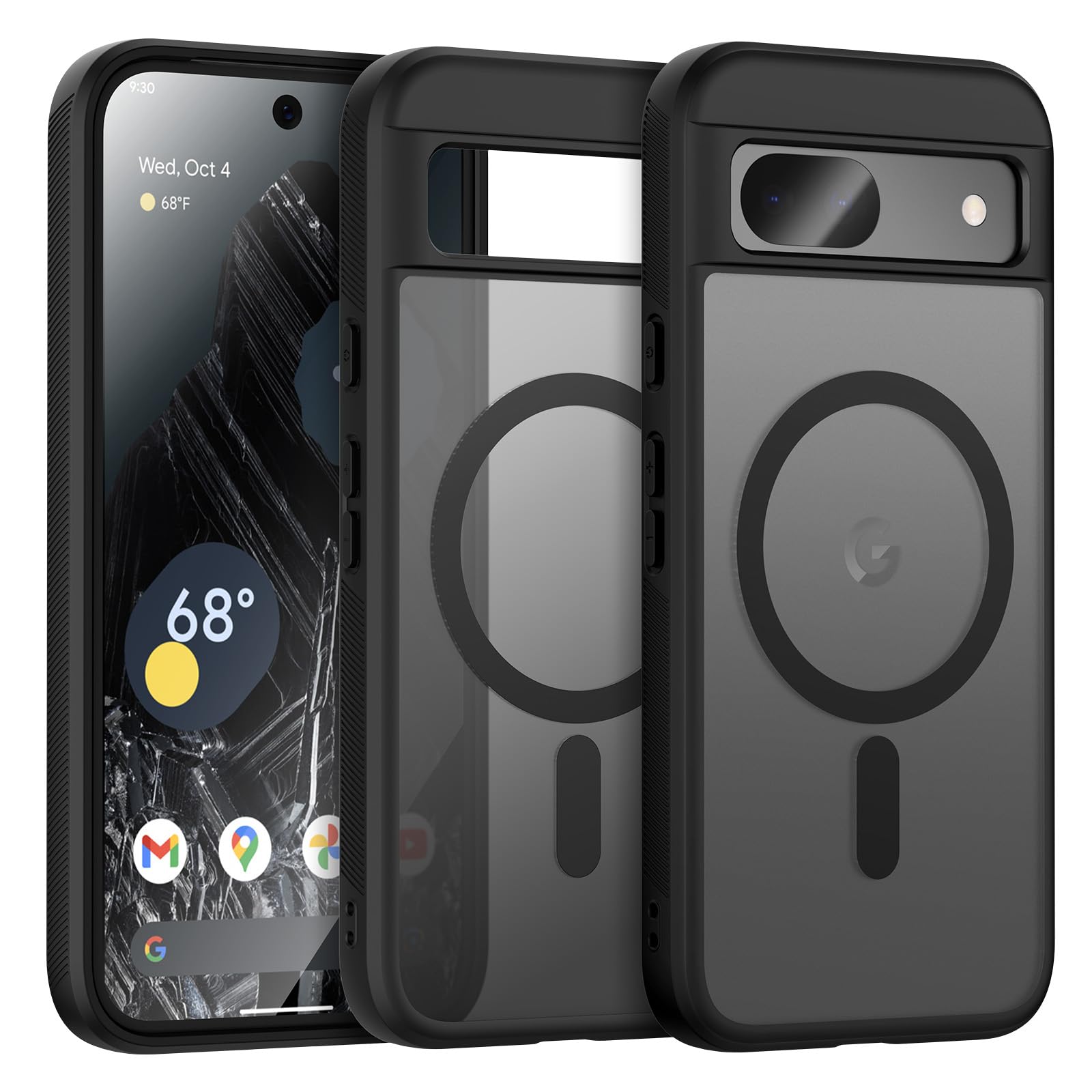 Magnetic Case for Google Pixel 8A 2024, Compatible with MagSafe Accessories, Matte Translucent Back Slim Shockproof Phone Cover Case 6.1 inch, Black