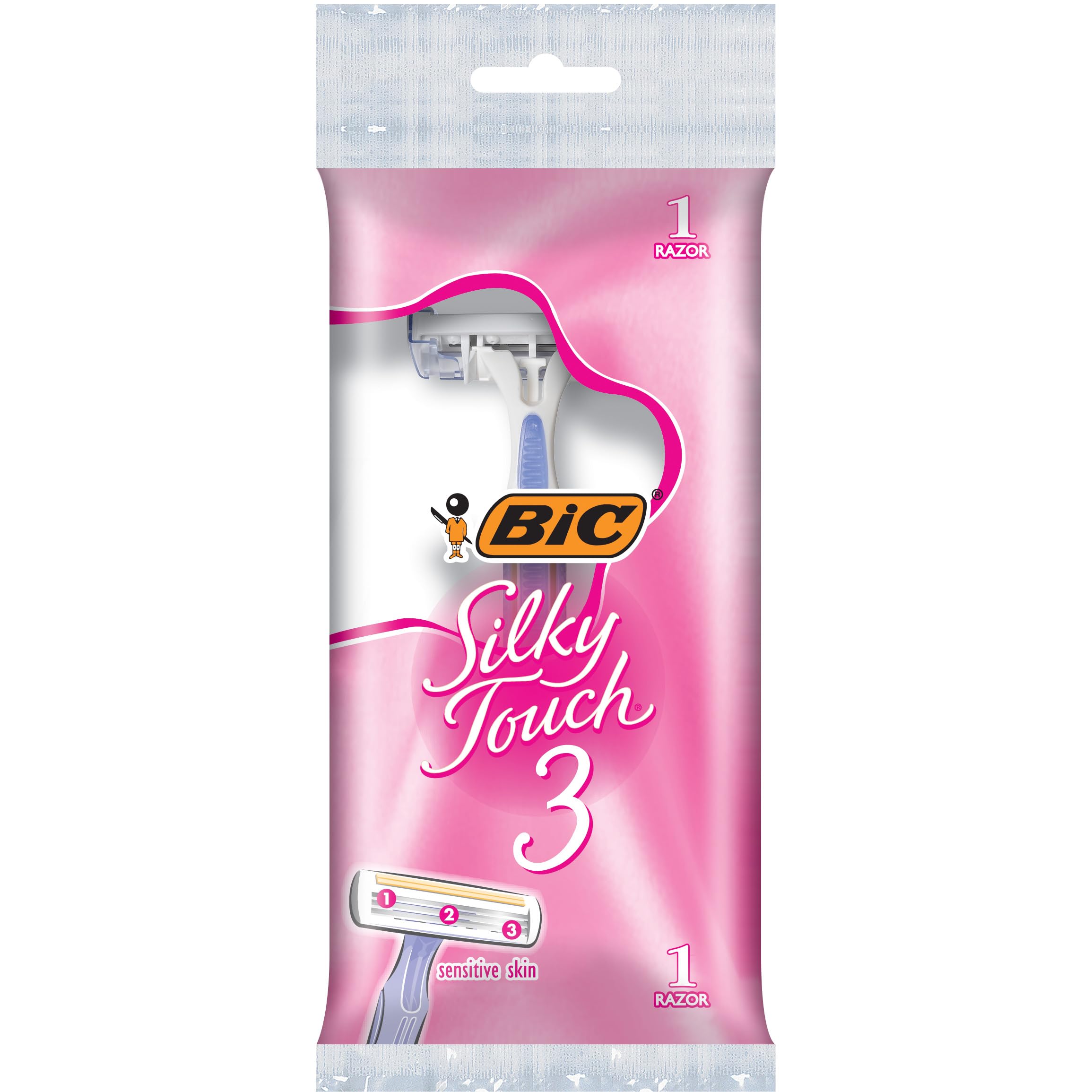 BIC Silky Touch 3 Womens Disposable Razors With 3 Blades Pretty Pastel Razor Handles 1 Count Value Pack